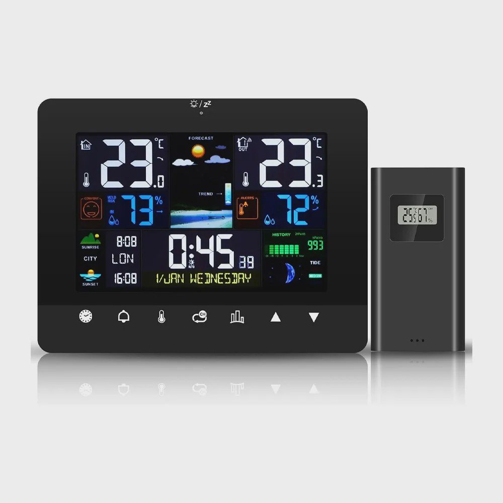 Estação meteorológica com sensor interior e exterior LCD tátil